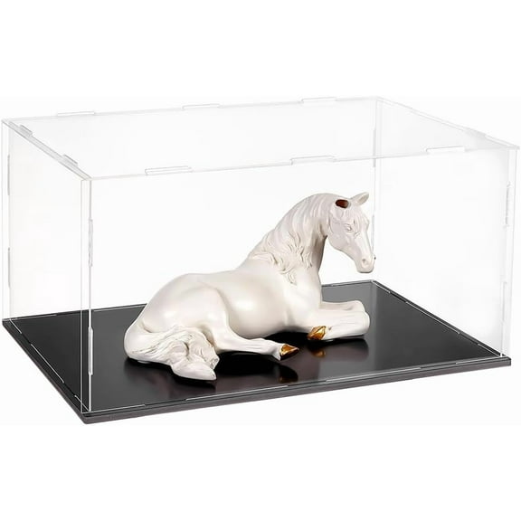 Clear Acrylic Display Case Self-Assembly Acrylic Display Box Stand for Hobby Collectibles Rectangle Plastic Clear Dust Cover Showcase with Black Base for Collectibles Memorabilia Figurines Clear DIY