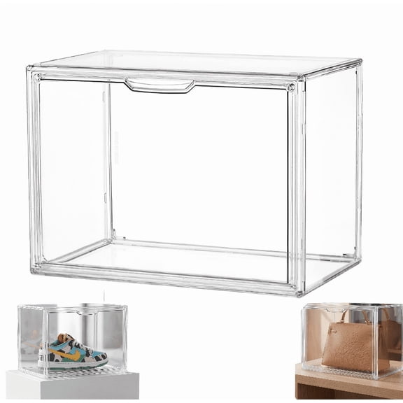 Clear Acrylic Display Case, Stackable Plastic Storage Bins with Magnetic Attraction Lid, Showcase for Cosmetic, Large Figures Collectibles, X-Large