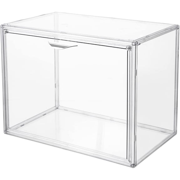 touekeng Clear Acrylic Display Case, Stackable Plastic Storage Bins with Magnetic Attraction Lid, 14.2in x 8.7in x 10.6in, Clear