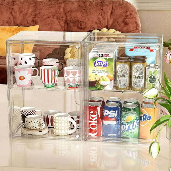 Clear Acrylic Display Case, Super Large Stackable Storage Bins with Magnetic Lids and Divider, 3 Pack Transparent Organizer for Collectibles Figures Handbags Wallets