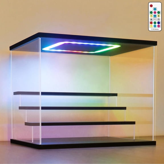 Clear Acrylic Display Case with Light ,Multiple Color Lights via Remote Control Dustproof Display Box for Collectibles Figures Mini Toys.