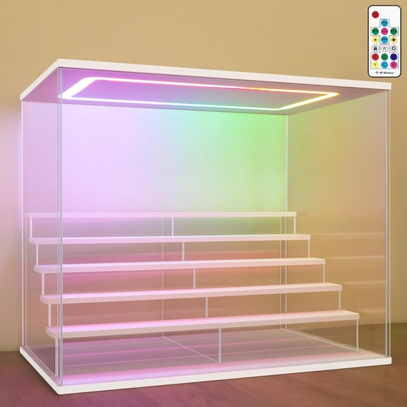 Clear Acrylic Display Case with Light ,Multiple Color Lights via Remote Control Dustproof Display Box for Collectibles Figures Mini Toys.