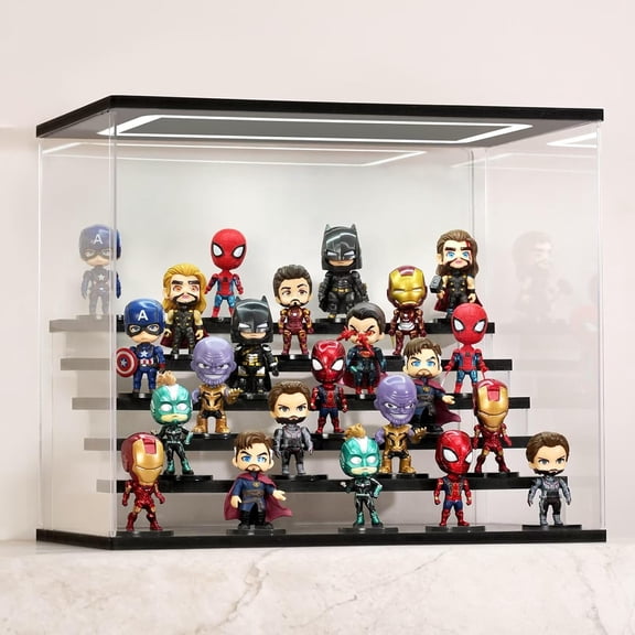 Clear Acrylic Display Case with Light , Tier Display Box Stand Assembly Dustproof Protection Showcase for Collectibles Action Figures.