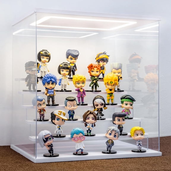 Clear Acrylic Display Case with Light , Tier Display Box Stand Assembly Dustproof Protection Showcase for Collectibles Action Figures.