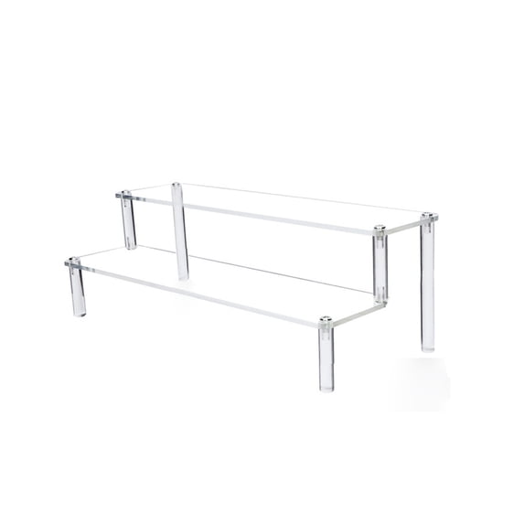 Clear Acrylic Display Risers, 2 Tier Step Stand Organizer for Perfume Jewelry Makeup Figures and Collectibles, 11.81 in