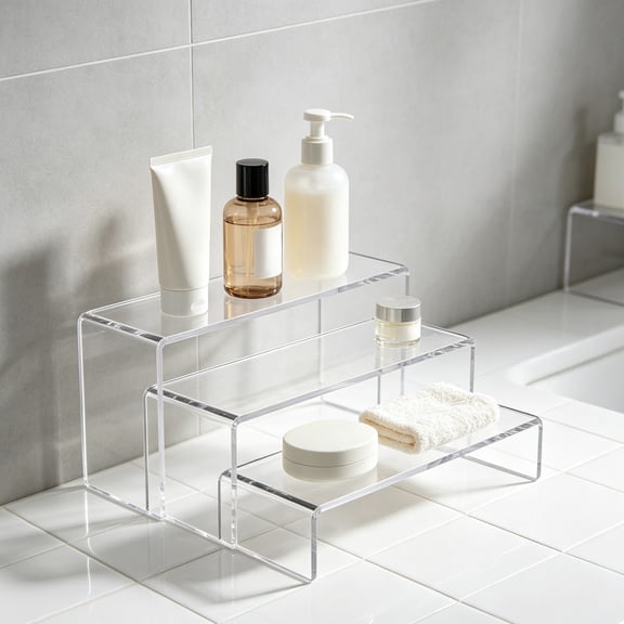 Clear Acrylic Display Risers, 3-Tier Step Shelves for Organizing Cosmetics, Perfumes & Collectibles