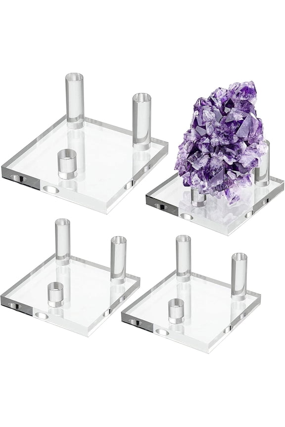 Clear Acrylic Display Stand - Three-Peg Display Easel Stands for Fossil Coral Geodes Rock Mineral Agate Small Collectibles, Set of 4
