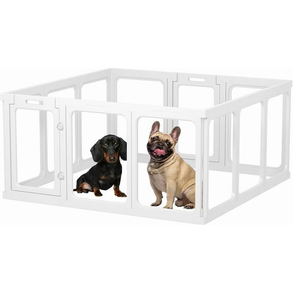 Clear Acrylic Dog Playpen, 23.6" H Transparent Dog Playpens Indoor, Easy Assemble Pet Pen for Puppy/Small Dog/Rabbit/Cat/Pig, Sturdy Plastic Whelping Box Enclosure (12 Planes-17.4 sq.ft, White)