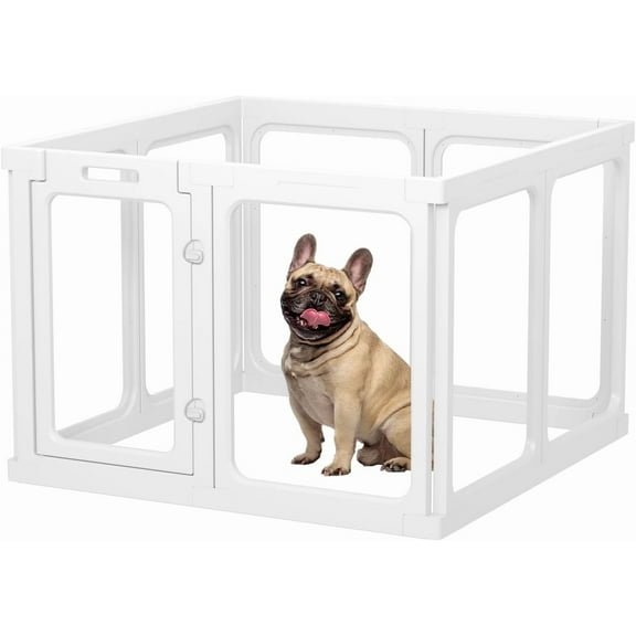 Clear Acrylic Dog Playpen, 23.6" H Transparent Dog Playpens Indoor, Easy Assemble Pet Pen for Puppy/Small Dog/Rabbit/Cat/Pig, Sturdy Plastic Whelping Box Enclosure (8 Planes-7.8 sq.ft, White)