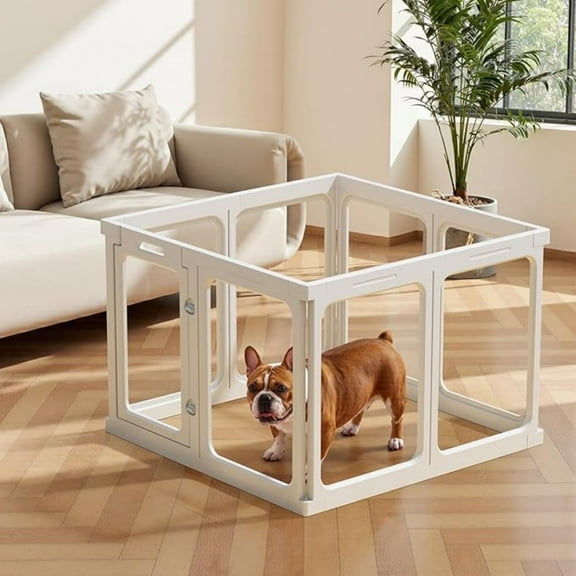 Clear Acrylic Dog Playpen -24" H 8 Planes Transparent Dog Fence Indoor, Sturdy Pet Pen for Puppy/Small Dog/Rabbit/Pig, Easy Assemble & Cleaning Plastic Whelping Box Enclosure, White