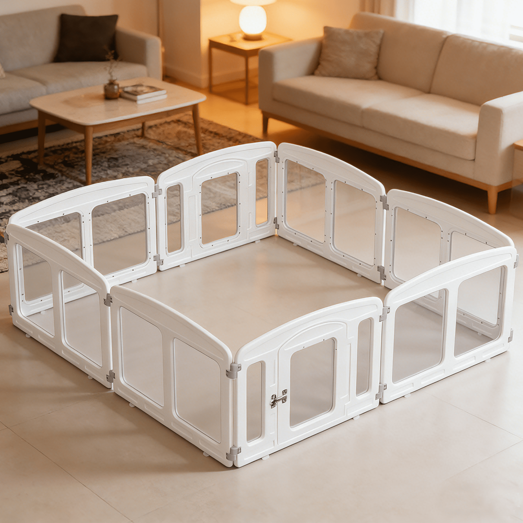 Clear Acrylic Dog Playpen Indoor, Height 24 inch, 8 Panels for Small and Puppy Dogs, White