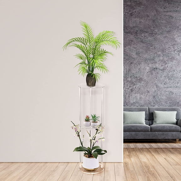 Clear Acrylic Drink Table for Small Spaces, Small Martini Drink Side Table for Living Room, 3 Tiers, C Shaped, 8" L x 8" W x 26" H$$Furniture