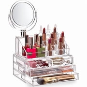 Clear Acrylic Dustproof Makeup Storage with Drawers, Vanity Cosmetic Display Holder, Clear Makeup Storage for Bathroom Stackable Storage Box