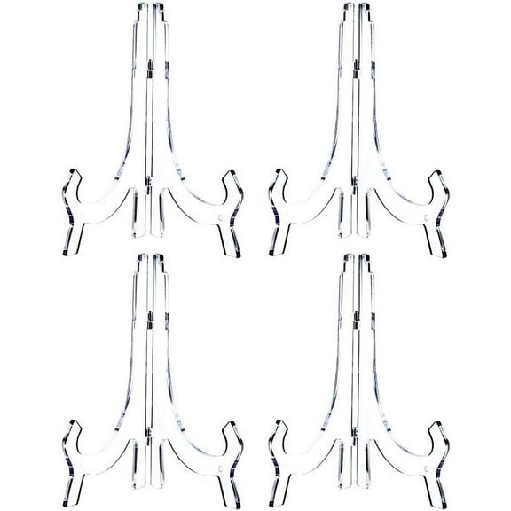 Clear Acrylic Easel Display Stand, 10-Inch, Set of 4, for Pictures, Frames, Decorative Plates, and Artworks