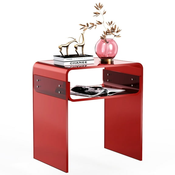Clear Acrylic End Table 2-Tier Bedside Nightstand for Living Room Bedroom (1, Red)