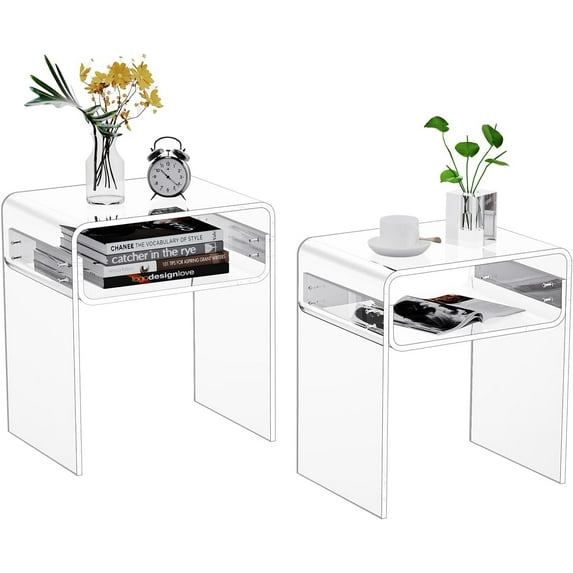 Clear Acrylic End Table 2-Tier Bedside nightstand for Living Room Bedroom Home Decor Clear Double