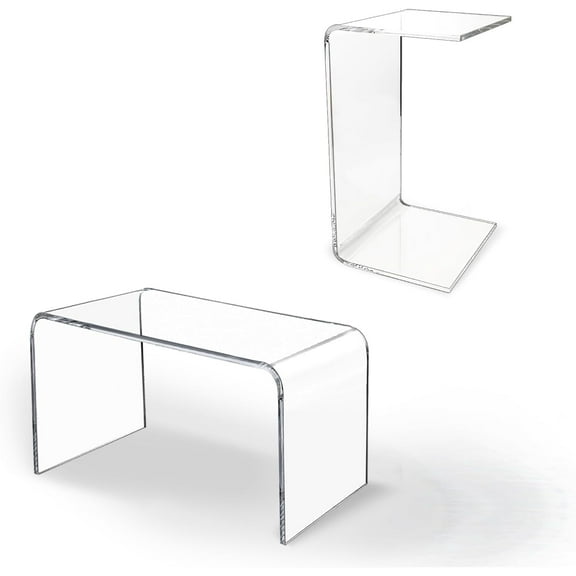 VDGPWA 24" U-Shape Waterfall Acrylic Coffee Table, Clear