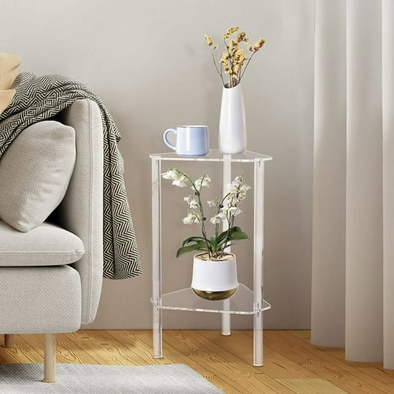 Clear Acrylic End Table, Corner Side Table for Small Spaces, Small Accent Table for Living Room, Bedroom