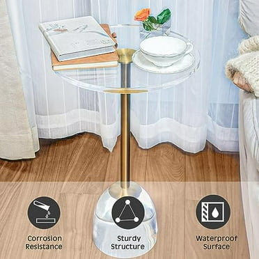 Clear Acrylic End Table,Side Table Modern Small Round Table with Solid Base for Living Room, Bedroom