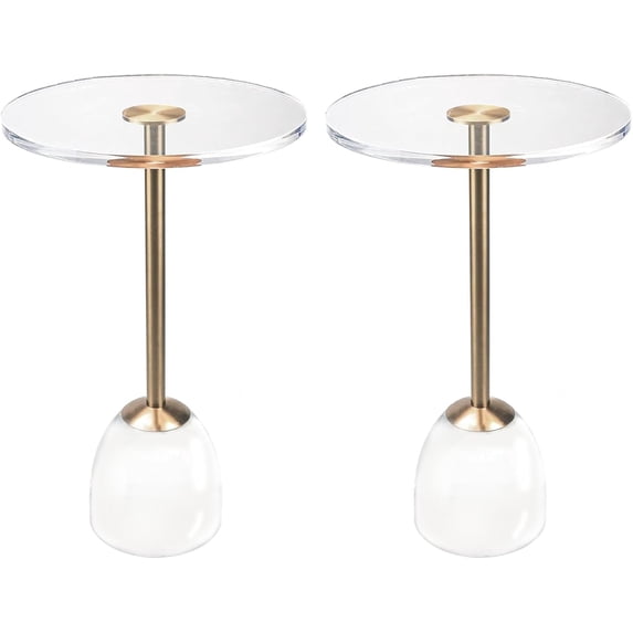 Clear Acrylic End Table,Side Table Set of 2, Modern Small Round Table with Solid Base for Living Room, Bedroom