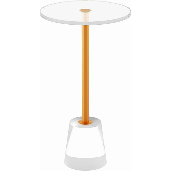 Clear Acrylic End Table, Thick Side Table with Brushed Brass Metal, Transparent Nightstand, Drink Tables for Living Room, Bedroom and Office, Easy Assembly, 12 * 12 * 22 Inches