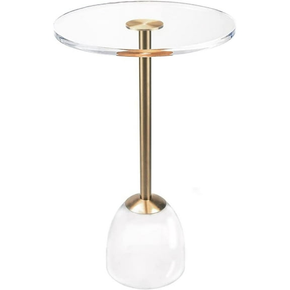 Clear Acrylic End Table, Thick Side Table with Brushed Brass Metal, Transparent Nightstand, Drink Tables for Living Room, Bedroom and Office, Easy Assembly, 13.8 * 13.8 * 21.8 Inches