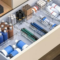 Clear Acrylic Expandable Drawer Organizer | Stackable Storage Box with Non-Slip Base for Kitchen, Office, or Bathroom | 1-Piece Desktop Compartment Organizer