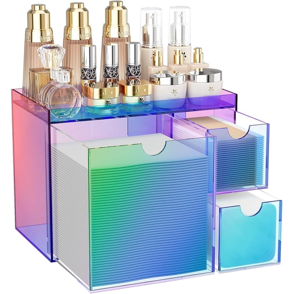 Clear Acrylic Face Towel Holder with 3 Drawers, All-in-One Bathroom Vanity Organizer for Disposable Face Towels, Cotton Pads, Swabs and Skincare Tools