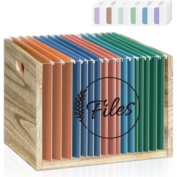 Clear Acrylic File Box Organizer, Wood Hanging Folder Storage Boxes, Filing Crate Bin Holder with Handle for Home Office Desk, Letter Size