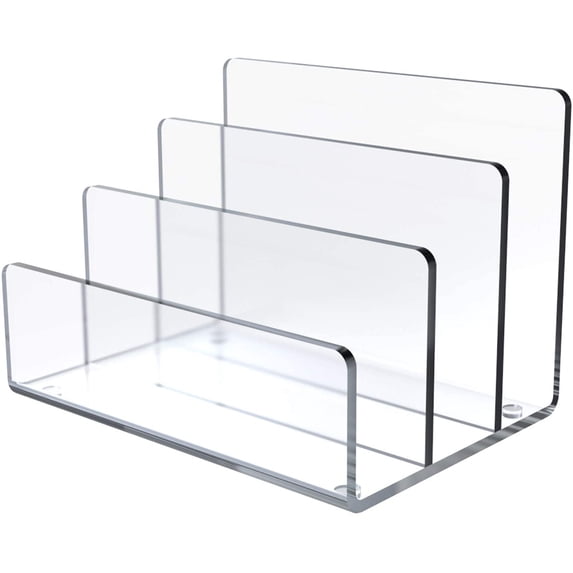 Office File Store Rack Clear Acrylic File Holder, 3 Sections Vertical Desktop Organizer, 9 x 6 ...