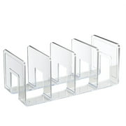 Clear Acrylic File Organizer for Desk,Happon 4 Sections Acrylic Desktop Organizer Holder Sorter,Book Paper Storage Dividers Envelope Vertical File Stand for Office Supplies