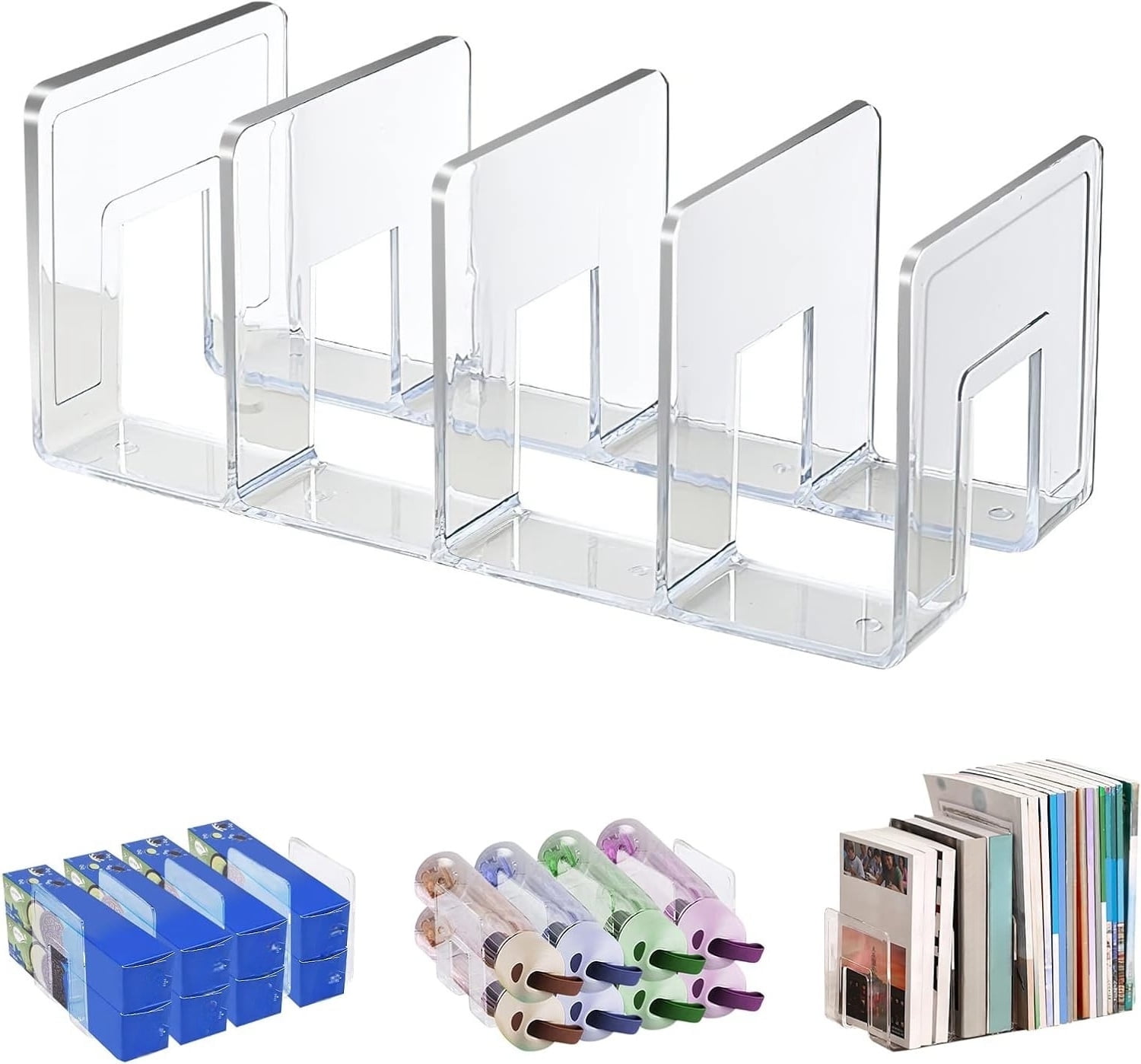 Clear Acrylic File Sorter,4 Slots Magazine File Holder,Bookshelf ...