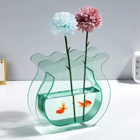 "Clear Acrylic Fish Tank Vase Modern Small Desktop Aquarium For Home Office Dorm Room Durable Thickened Design With Smooth Finish"