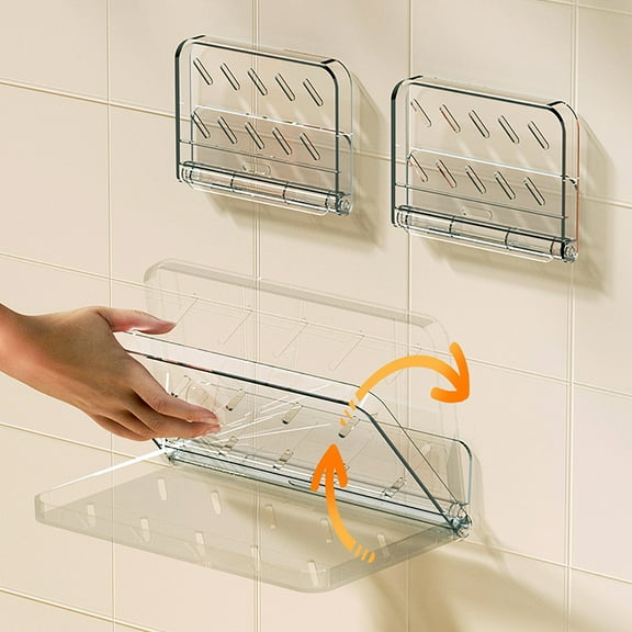 Clear Acrylic Floating Shelf | Foldable Wall Mounted Storage for Bathroom & Cosmetics | Adhesive Mount No Drilling | 2-Pack Set