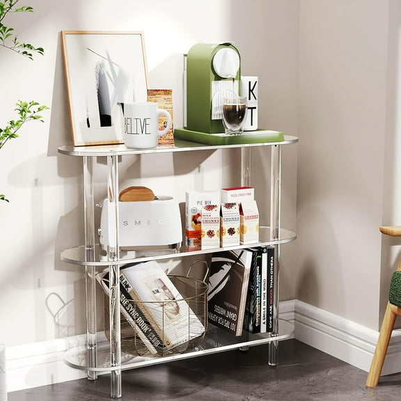 Clear Acrylic Floor Stand with Open Shelves, Suitable for Entryway Office Living Room Bedroom, Patio Sofa Side Table, Living Room Dining Side Table Display