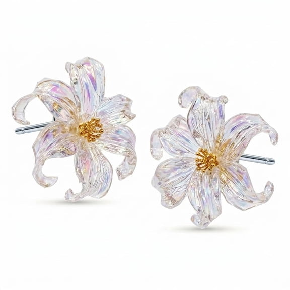 Clear Acrylic Flower Earrings, 1.5", Womens Studs