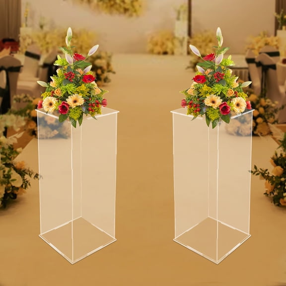 Clear Acrylic Flower Stand Set 2 Pcs, 23.6" Height, 11lbs Load Capacity Modern Laser-Cut Display for Weddings & Home Decor