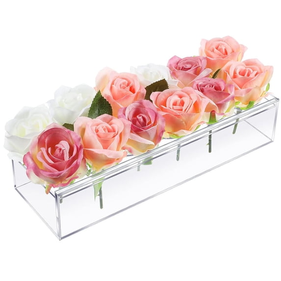 Clear Acrylic Flower Vase Rectangular Floral Centerpiece for Dining Table 13.8 Inch Long Rectangle Decorative Modern Vase for Weddings Home Decor (1 Pcs)