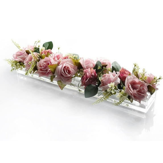 Clear Acrylic Flower Vase,Rectangular Floral Centerpiece for Dining Table,17.6 Inch Long Rectangle Acrylic Vase for Home Wedding Dining Table Decor(18 Holes, Holiday Savings Gifts