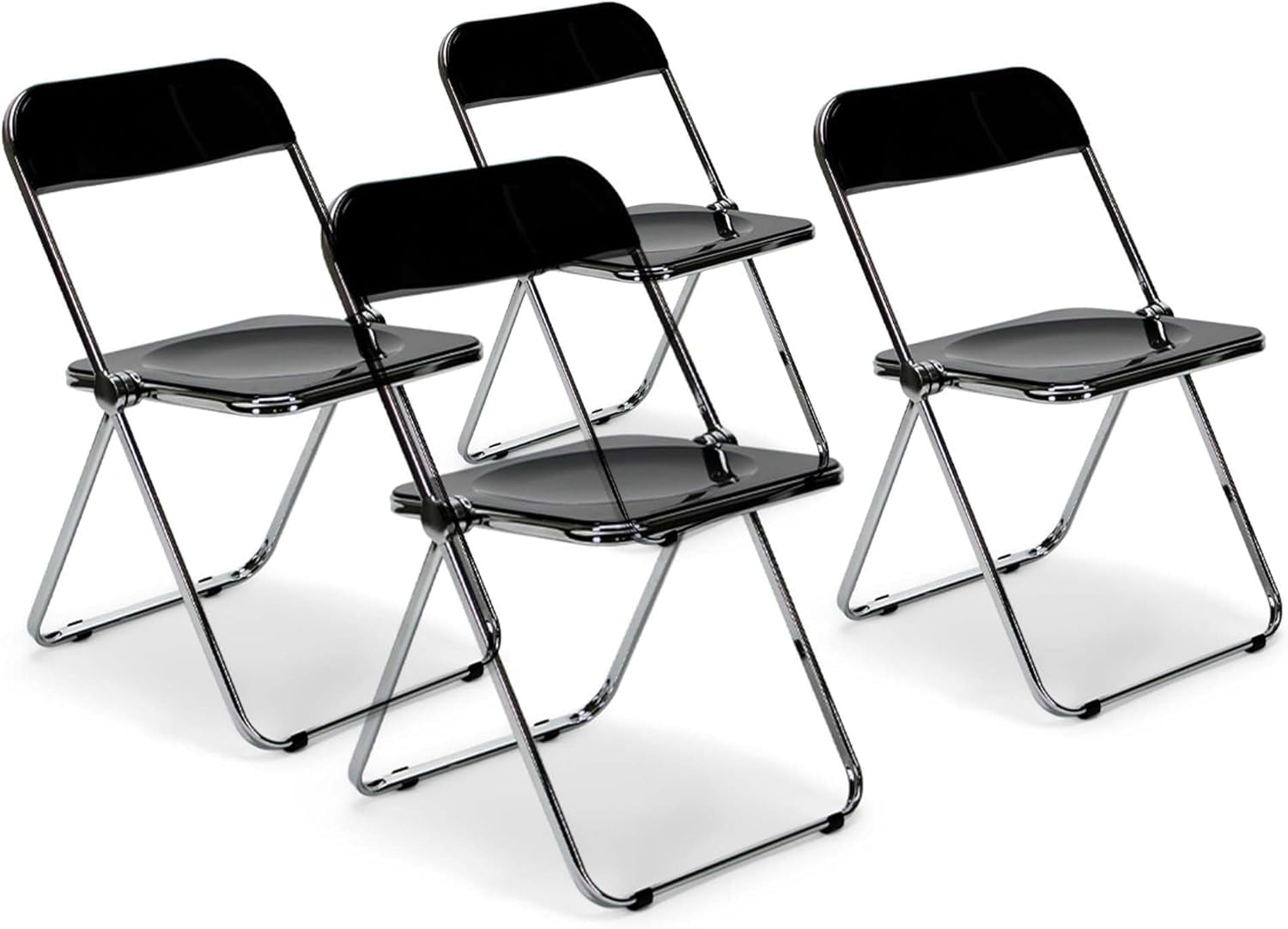 EventStable Clear Acrylic Folding Chair with Electroplate Chrome Frame, Lightweight Portable Seating Stackable Comfortable Chair for Indoor Outdoor Dining, Events & Parties - Onyx - 4-Pack