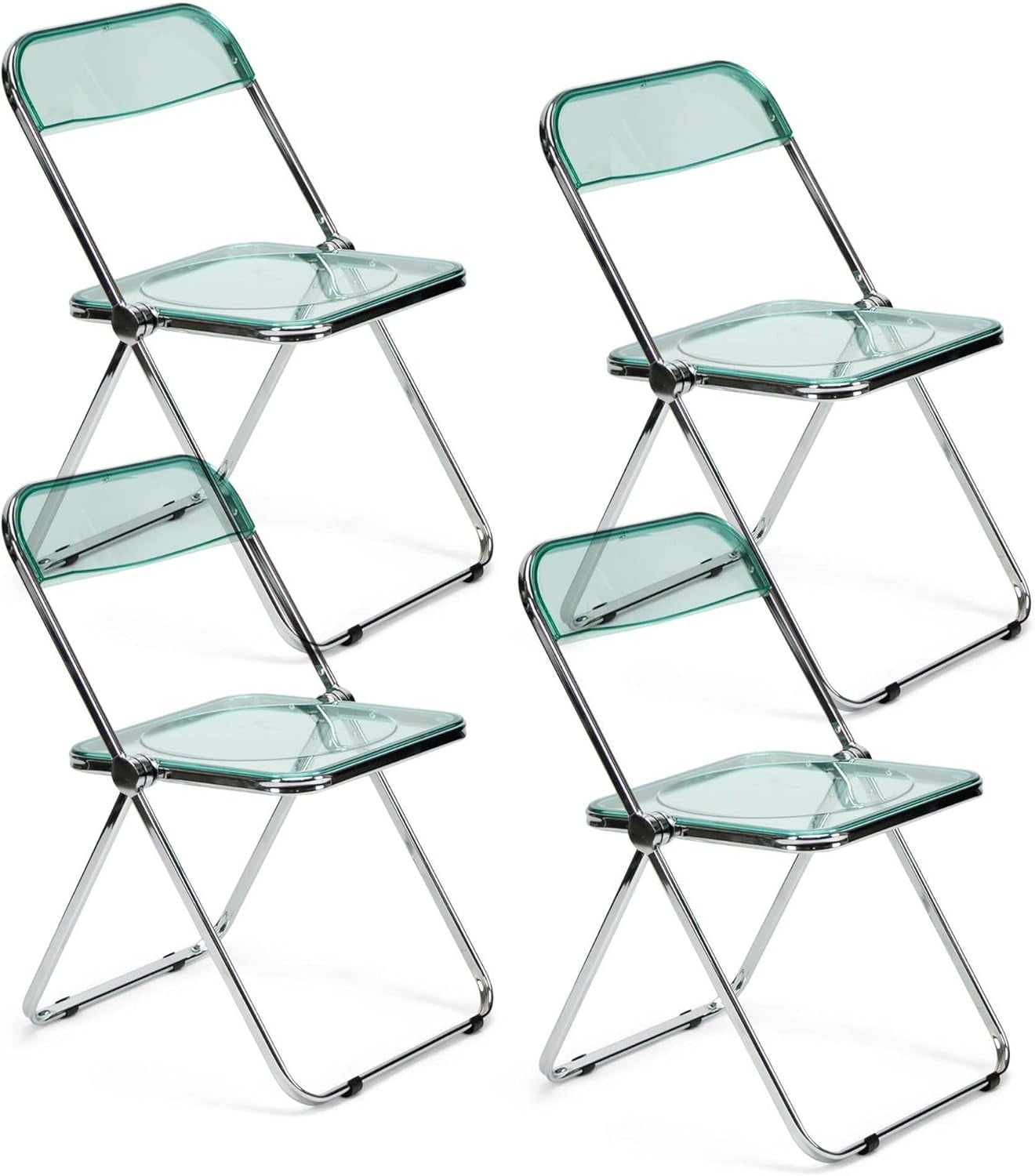 EventStable Clear Acrylic Folding Chair with Electroplate Chrome Frame, Lightweight Portable Seating Stackable Comfortable Chair for Indoor Outdoor Dining, Events & Parties - Rainwater - 4-Pack