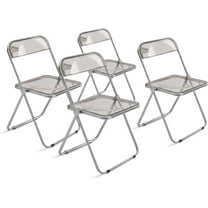 EventStable Clear Acrylic Folding Chair with Electroplate Chrome Frame, Lightweight Portable Seating Stackable Comfortable Chair for Indoor Outdoor Dining, Events & Parties - Smoke Grey - 4-Pack