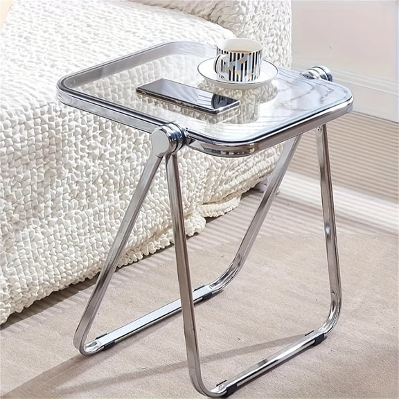 Clear Acrylic Folding Table with Sturdy Metal Frame - Heavy-Duty Foldable Coffee Table, Lightweight Space-Saving Design, No Assembly Required, Transparent Modern End Table for Small Spaces,