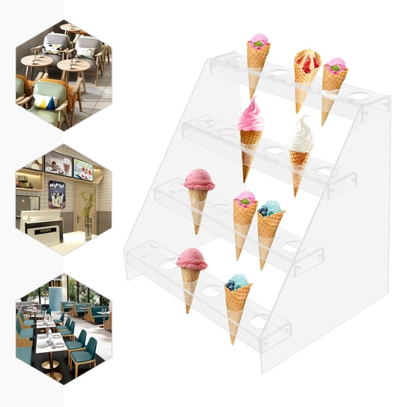 Clear Acrylic Food Cone Display Stand Rack Ice Cream Cone Serving Holder for Buffets Party (4 Layer, 24 Hole)