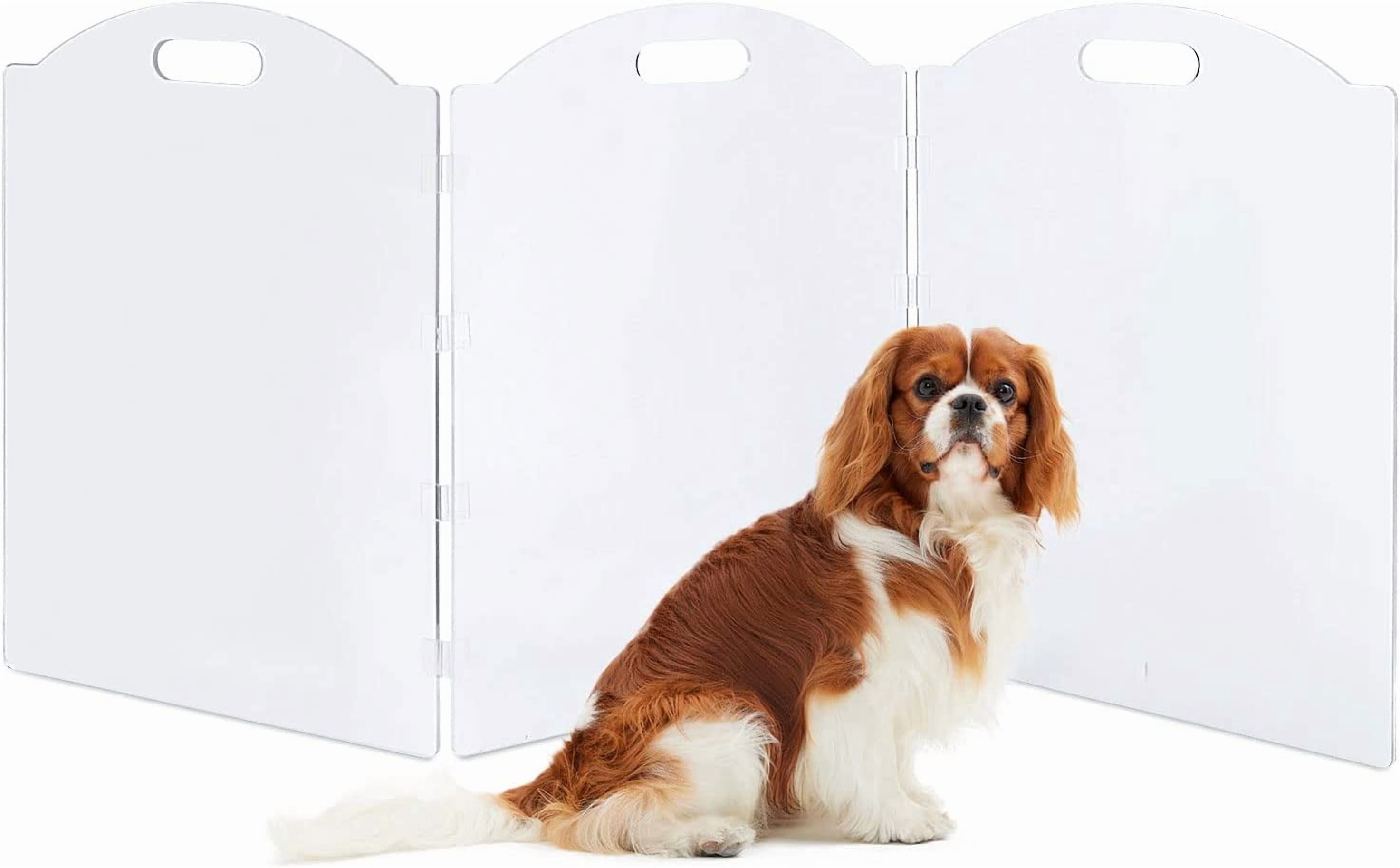Clear Acrylic Freestanding Dog Gates for The House – Folding 3-Panel Pet Gates for Doorways, Indoor Stairs, and Hallways, Transparent Barrier for Dogs, Puppies, and Cats