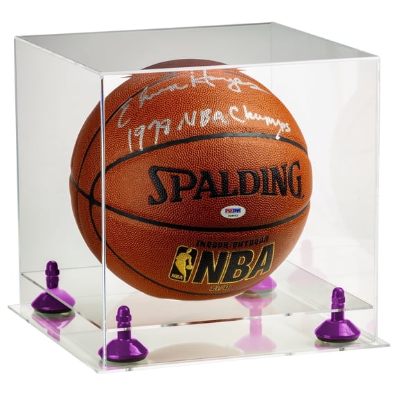 Clear Acrylic Full Size Basketball Display Case with Purple Risers and Clear Base (A001-PR)