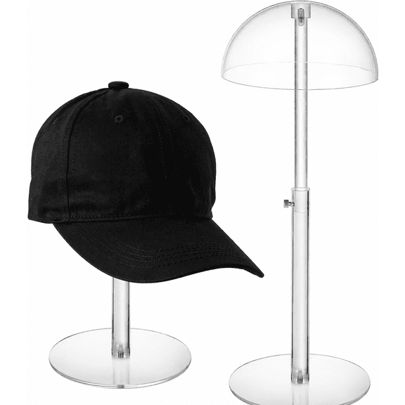 Clear Acrylic Hat Display Stand, Height Adjustable Countertop Hat Holder for Baseball Caps, Cowboy Hats and Wigs, Dome Top Hat Stand for Closet, Dresser, Retail Display