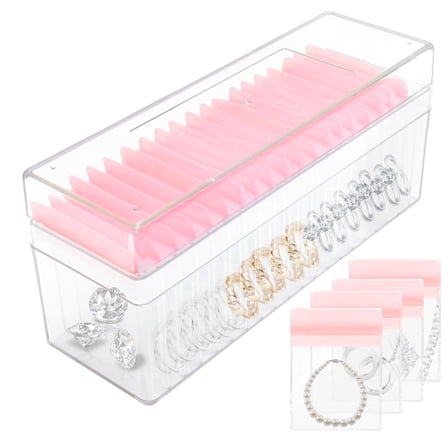Clear Acrylic Jewelry Box with 20 EVA Portable Anti Tarnish Jewelry Bags, Travel Jewelry Case for Earrings/Ring/Necklaces, Jewelry Holder Organizer Box for Women, Girls