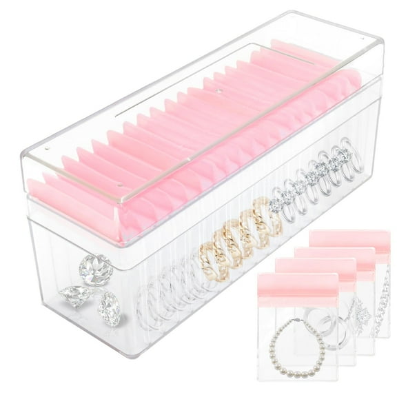 Clear Acrylic Jewelry Box with 20 EVA Portable Anti Tarnish Jewelry Bags, Travel Jewelry Case for Earrings/Ring/Necklaces, Jewelry Holder Organizer Box for Women, Girls