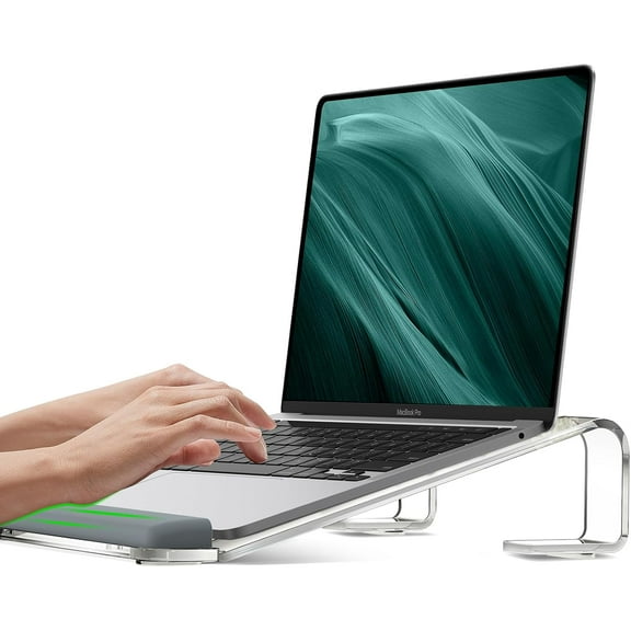 Clear Acrylic Laptop Stand for Desk, with Wrist Rest, Ergonomic Detachable Mount Compatible with 10-17'' All Laptops Such as MacBook Air Pro/HP/Dell/Lenovo